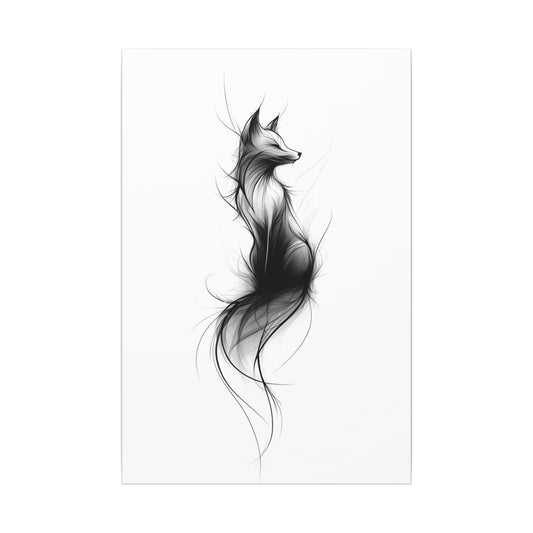 Unframed Elegant Fox Art Canvas (ES-4-UF) Wall Decor, Enchanting Home Artwork, Black and White Mural
