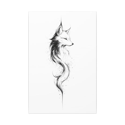 Unframed Elegant Fox Art Canvas (ES-7-UF) Wall Decor, Enchanting Home Artwork, Black and White Mural