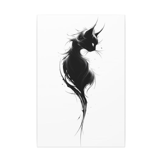 Unframed Elegant Cat Art Canvas (ES-3-UF) Wall Decor, Enchanting Home Artwork, Black and White Mural