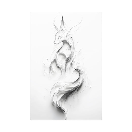 Unframed Elegant Fox Art Canvas (ES-1-UF) Wall Decor, Enchanting Home Artwork, Dreamy Nursery Decoration, Black and White Mural